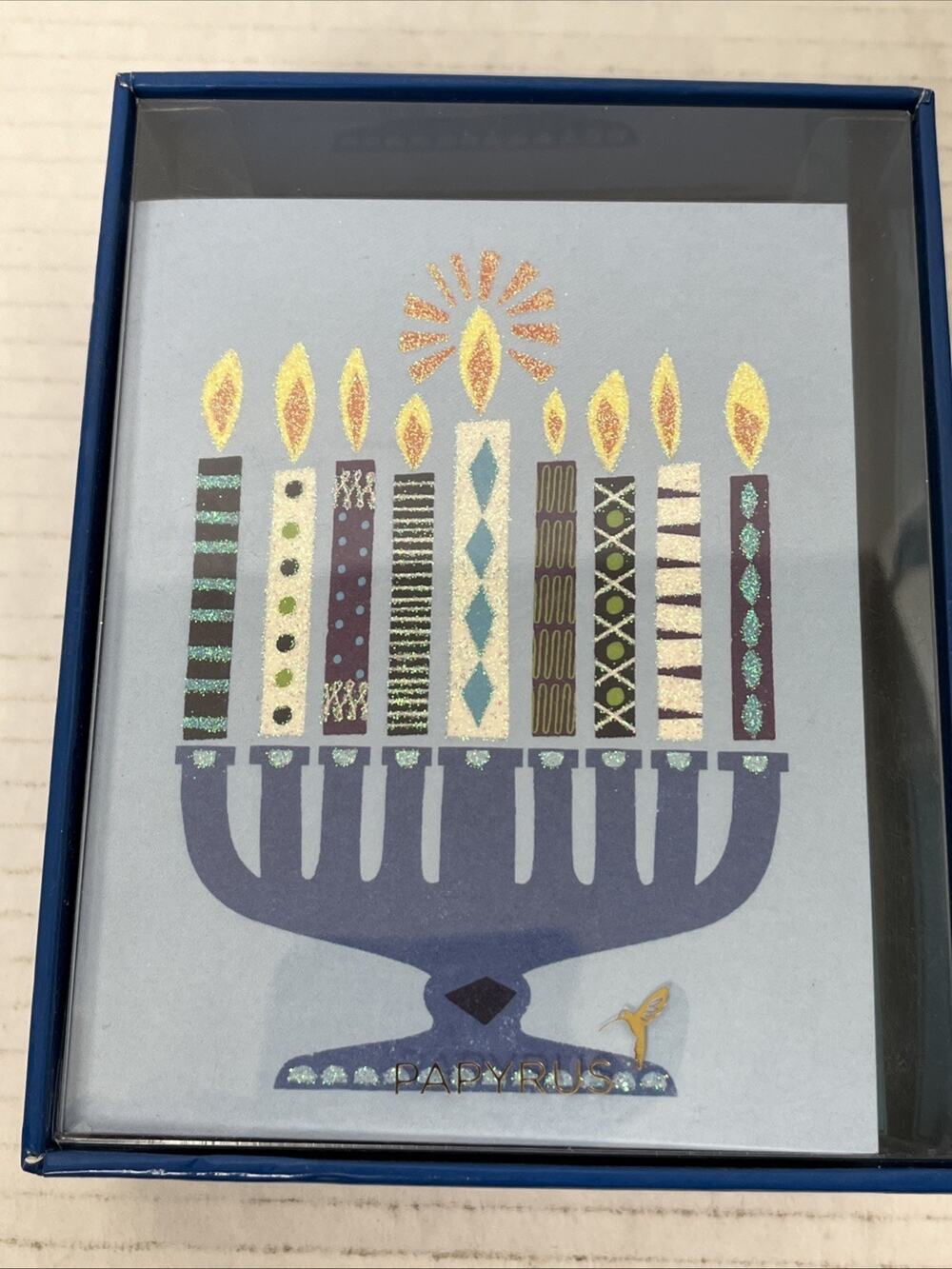 Papyrus Hanukkah Glitter Menorah Cards Box of 20 With Envelopes